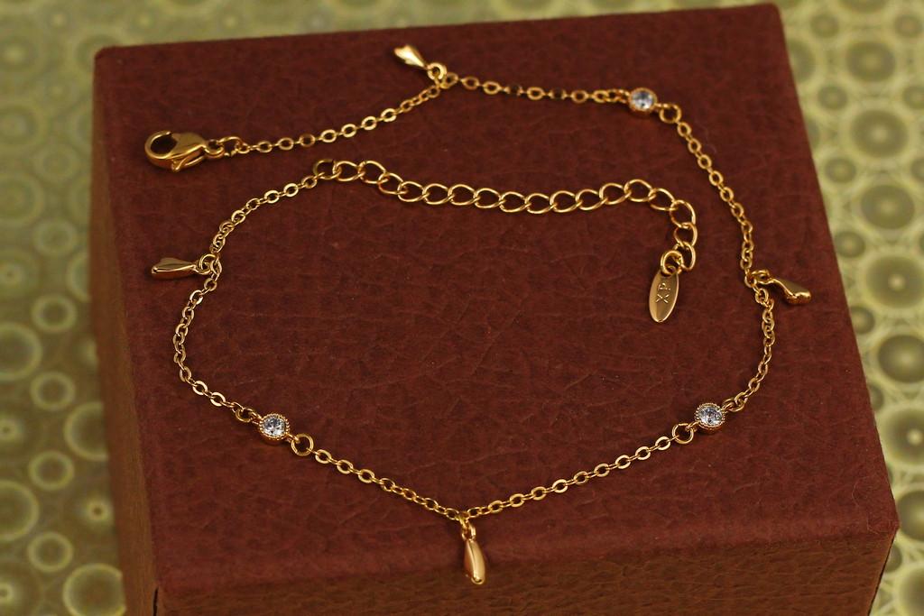 Браслет на ногу Xuping Jewelry с камнями и подвесками лепешка 28 см Золотистый (2461632405)