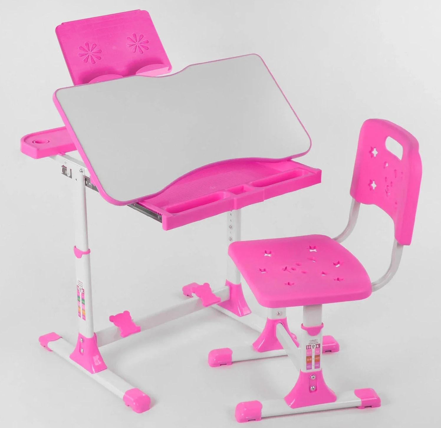 Парта со стульчиком регулируемая высота и угол наклона столешницы металл/пластик 70х49 см Pink (94158) - фото 2 Парта со стульчиком регулируемая высота и угол наклона столешницы металл/пластик 70х49 см Pink (94158) - фото 2