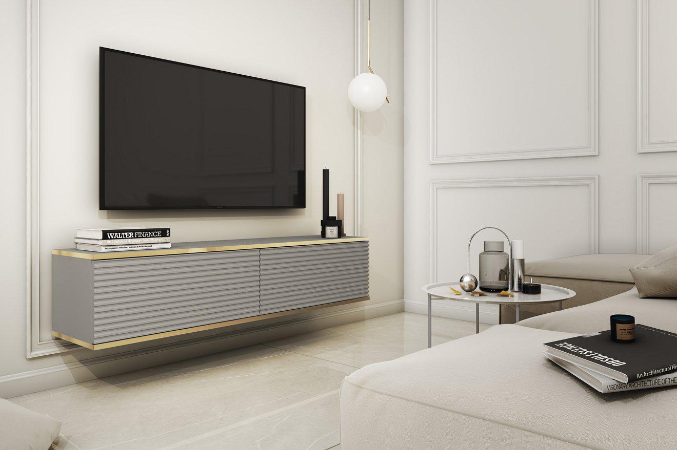 Тумба під телевізор навісна Perfect Home Oro RTV135 MDF 2-дверна Сірий (PFH-091357)