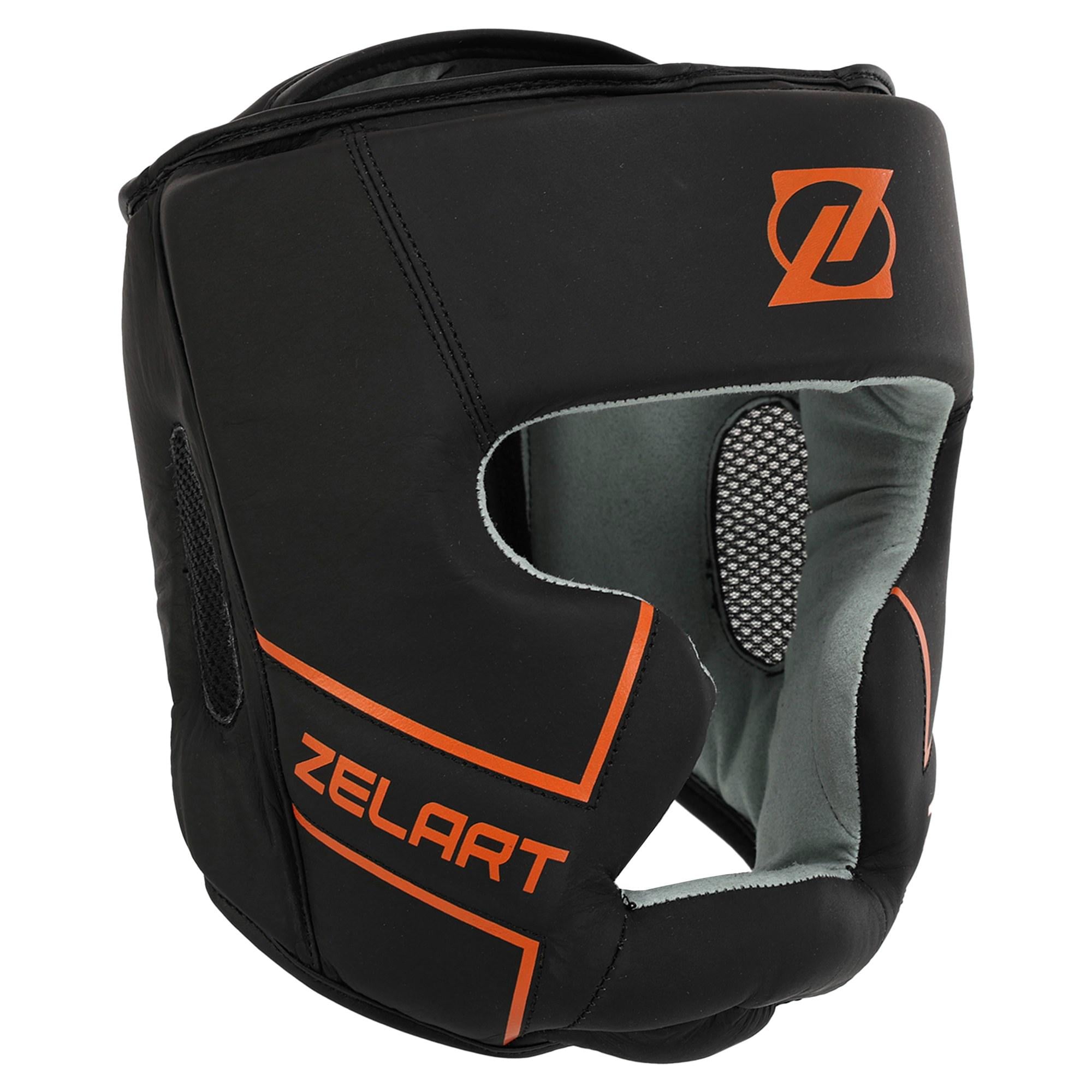 Шлем боксерский Zelart Pro VL-3151 кожаный с полной защитой S Черно-оранжевый (33229304)