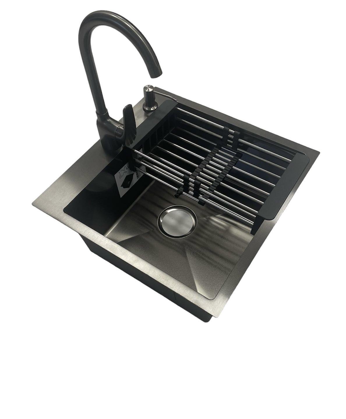 Мойка кухонная и смеситель Luminex 5050 PVD 4в1 3,0/1,0 мм 500х500/215 мм из нержавеющей стали