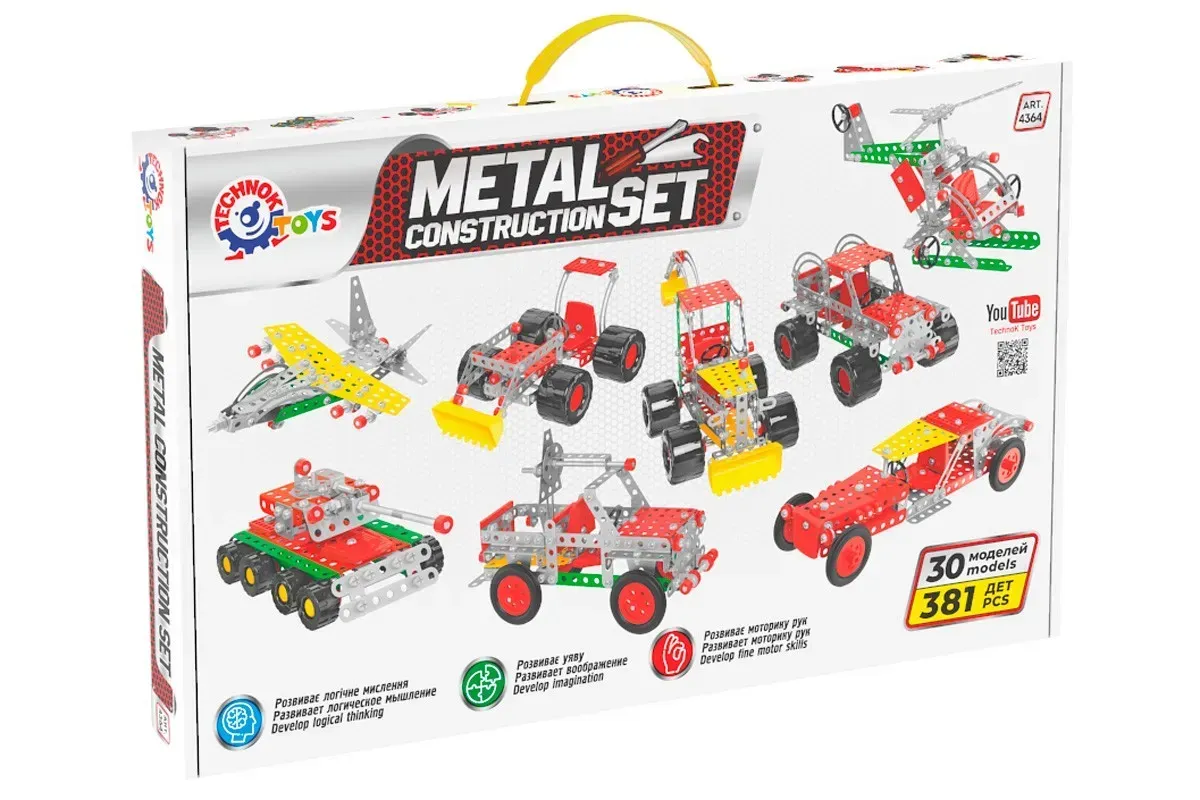 Конструктор ТехноК Мегауниверсал из металла на 381 деталь Разноцветный (150-98-TH4364)