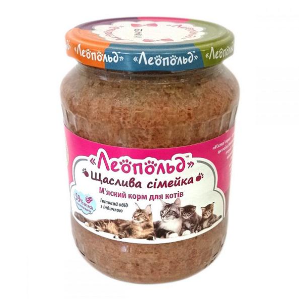 Корм для котов Леопольд Готовый обед с индейкой стеклянная банка 670 г 6 шт. (000021312)