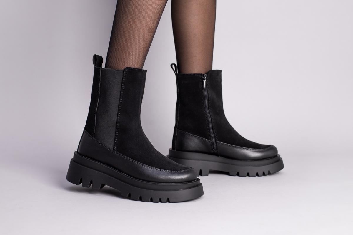 Ботинки женские замшевые с кожаной вставкой зимние р. 38 Черный (5735з/38)