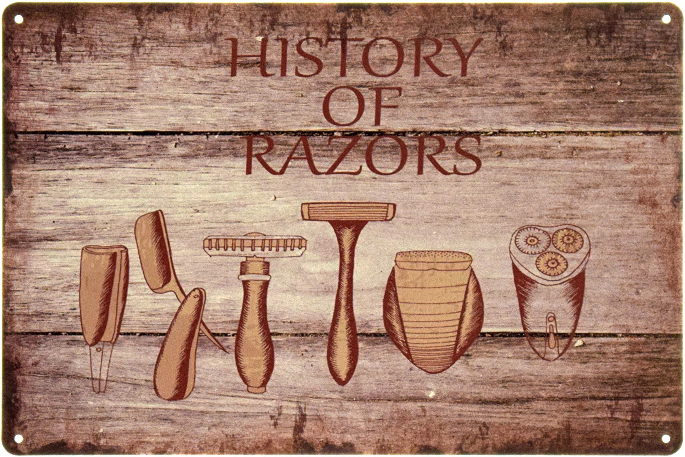 Табличка металлическая "Barber Shop History Of Razors" 20x30 см (ms-104584)
