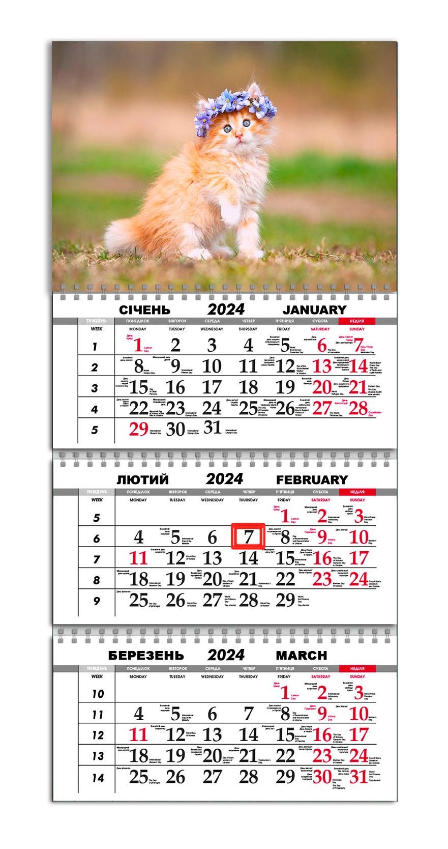 Календарь APRIORI квартальный на 2024 год Кот 30х61 см (UA971) Календарь APRIORI квартальный на 2024 год Кот 30х61 см (UA971)