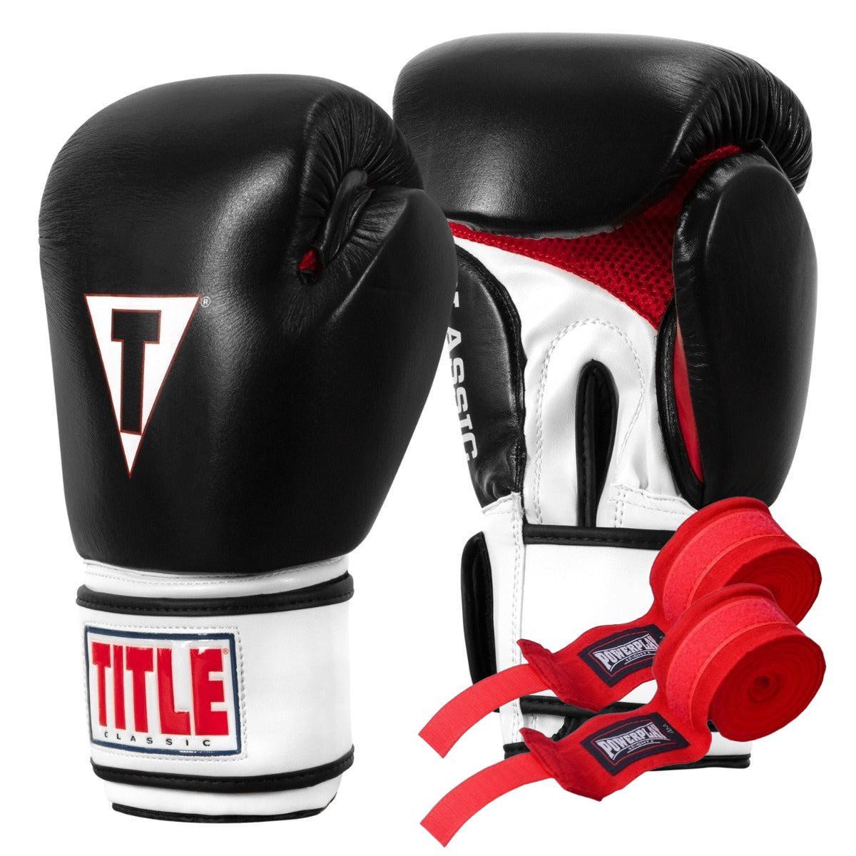 Боксерские перчатки TITLE Classic Leather 2.0 18 oz бинты 4 м в комплекте XXL Black/White/Red (3019820568)