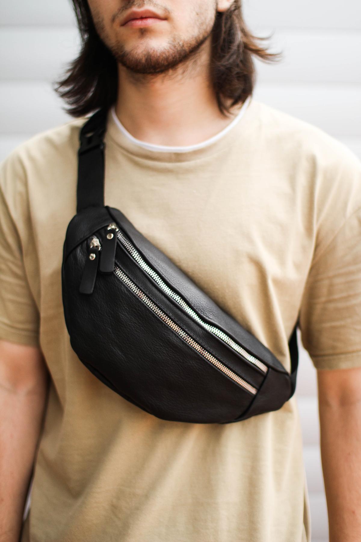 Сумка-бананка мужская на пояс SL002 из натуральной кожи Черный (25203441)