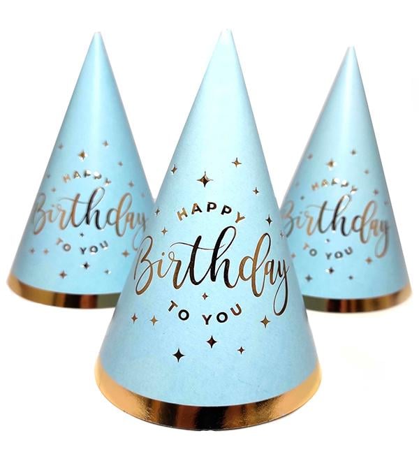 Колпачки бумажные Happy Birthday 15 см 5 шт. Голубой (514016)