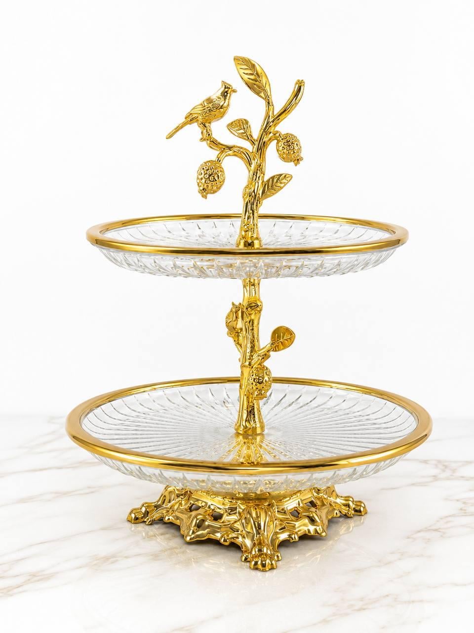 Фруктовница Royal Grace 1295-2 стеклянная 2-х ярусная 22,5х26х35 см Прозрачный с золотистым (1295-2)