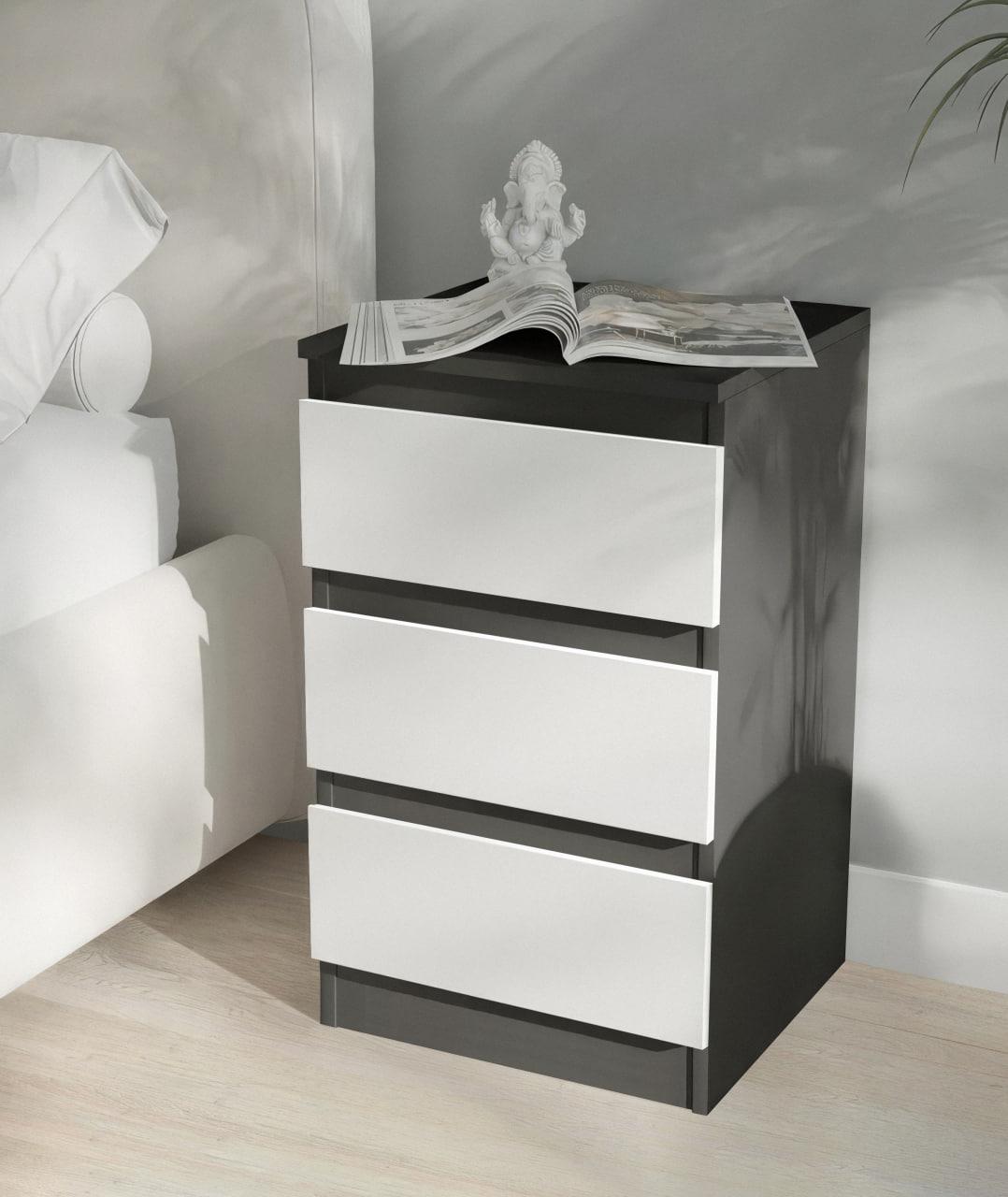 Тумба приліжкова на 3 шухляди FT-216 400x398x758 мм Антрацит/Білий