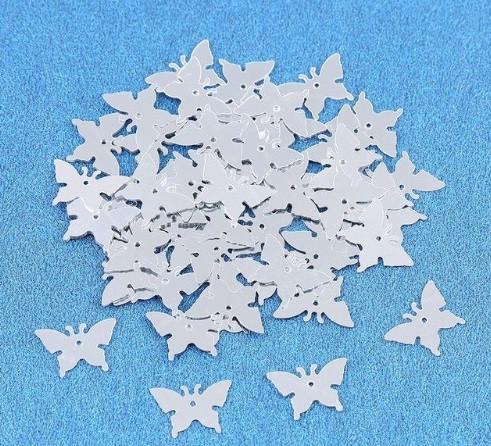 Конфетти на праздник Бабочки жесткие 15 г 15 мм Серебристый (19133)