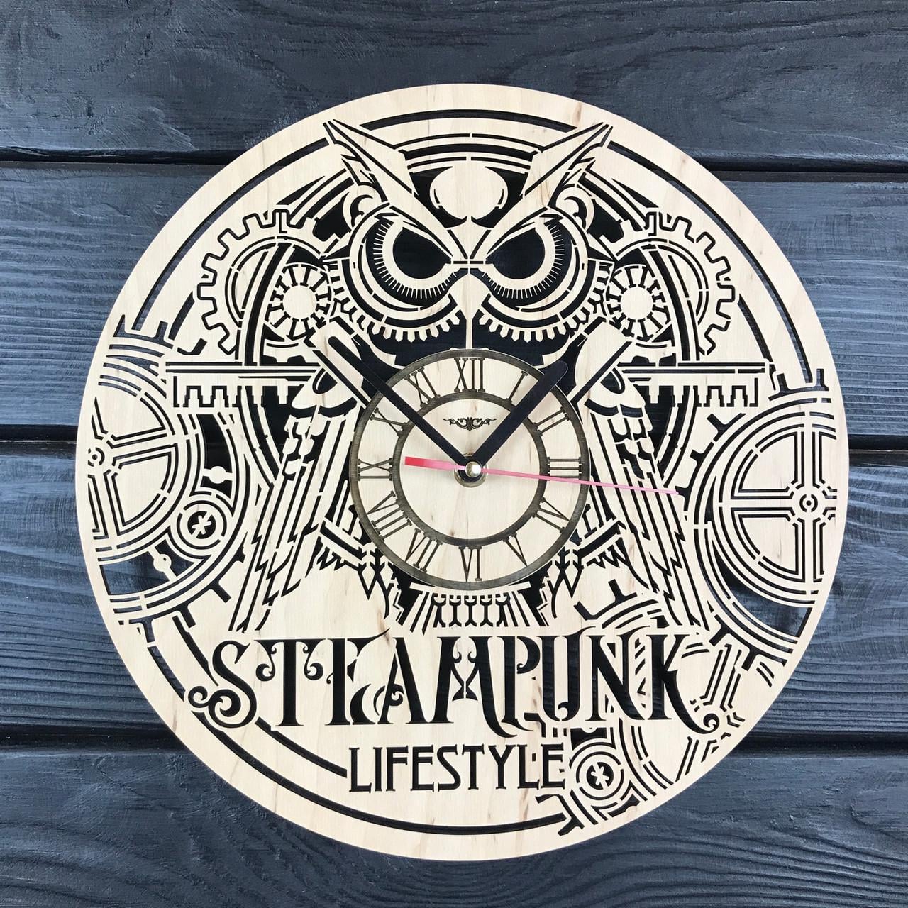 Часы дизайнерские настенные деревянные Steampunk