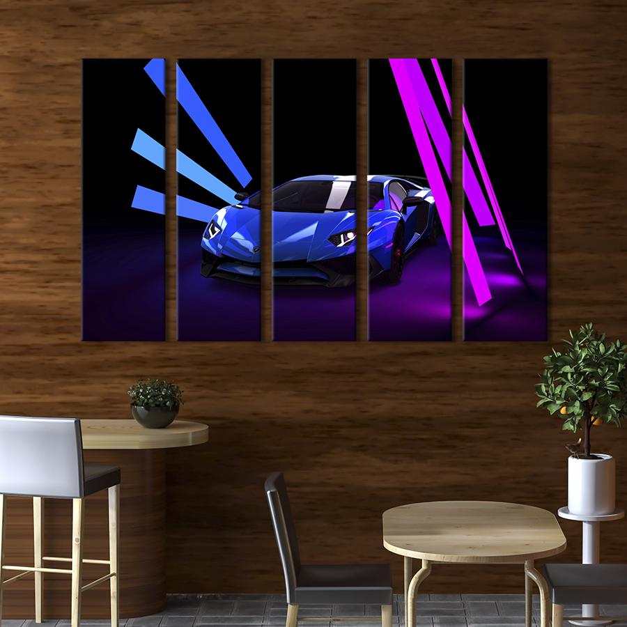 Картина на холсте Стильная синяя Ламборджини 132x80 см (1339-51)
