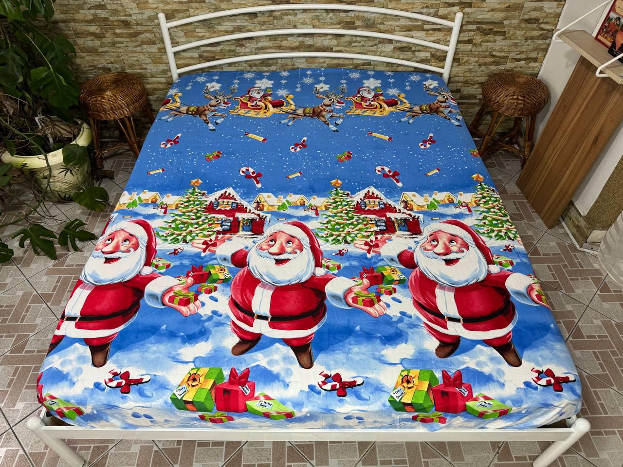 Простынь на резинке Новогодняя из сатина 180х200 см (S-NY-4/WP/x180)