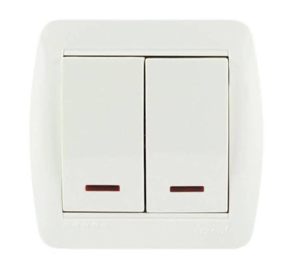 Выключатель накладной двухклавишный Lezard Demet IP20 с подсветкой Белый (27548669)