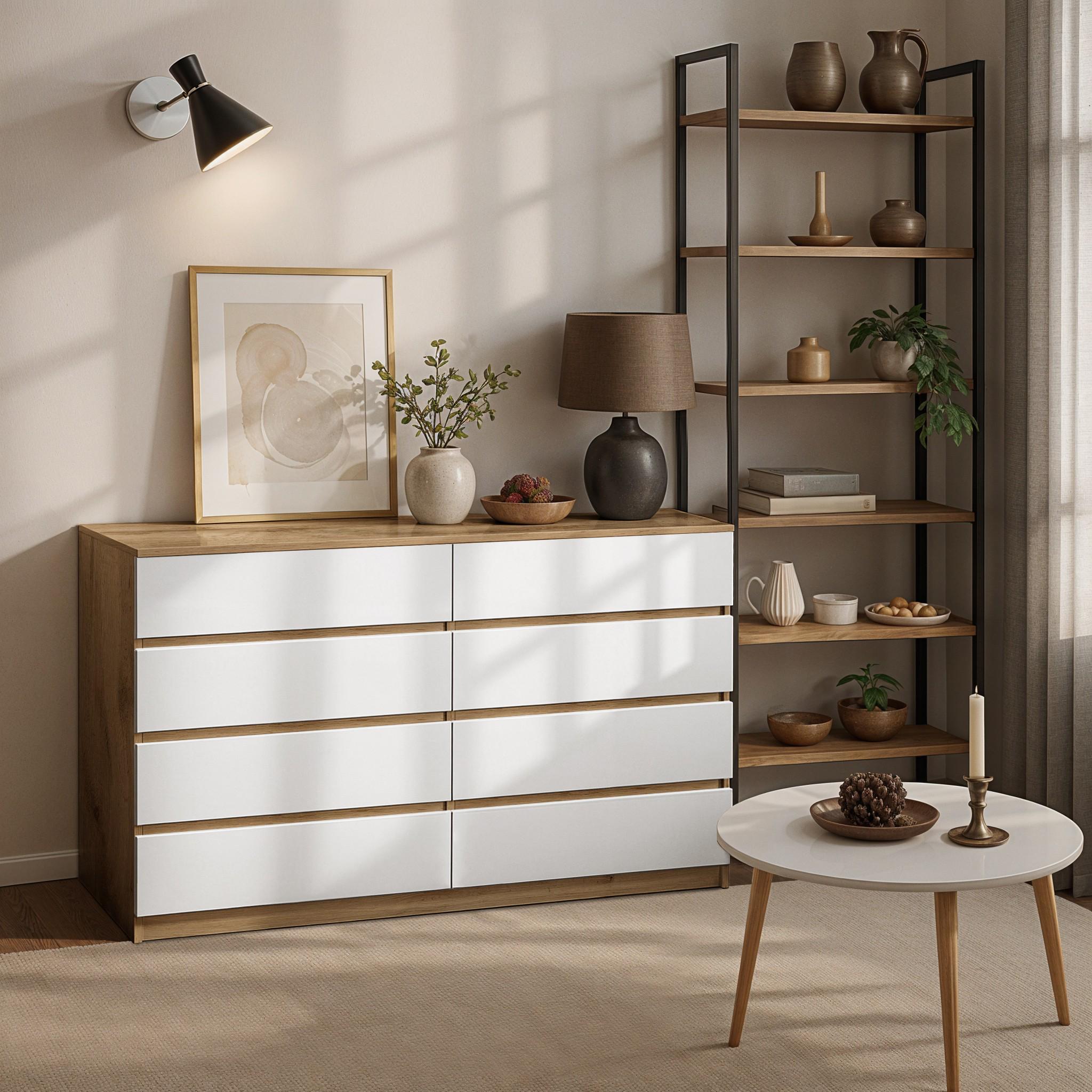 Комод на 8 ящиков без ручек Olviya 1300х370х850 мм Дуб Аппалачи/Нимфея Альба Комод на 8 ящиков без ручек Olviya 1300х370х850 мм Дуб Аппалачи/Нимфея Альба