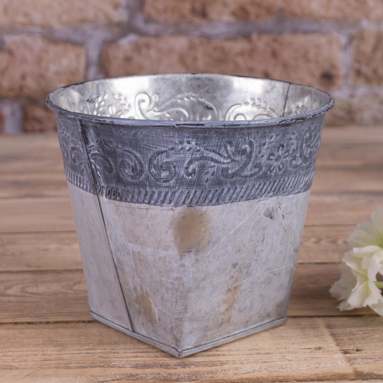 Металлическое кашпо для цветов с ободком (2344)