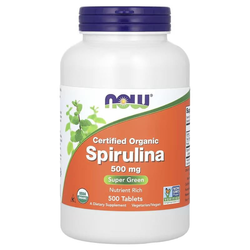 Спирулина NOW Certified Organic Spirulina 3,000 mg 500 Tablets (3020)