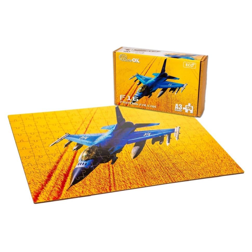 Пазли фігурні дерев'яні A3 F16 Fighting Falcon PuzA3-02023 176 елементів (2990404172)