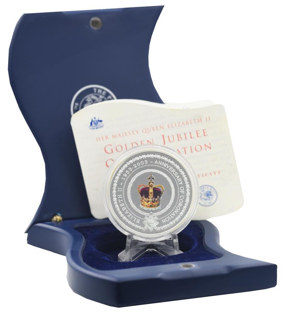 Коллекционная монета Австралия 1 доллар 2003 серебро UNC 50 лет коронации Елизаветы II-золотой юбилей (М20982) Коллекционная монета Австралия 1 доллар 2003 серебро UNC 50 лет коронации Елизаветы II-золотой юбилей (М20982)