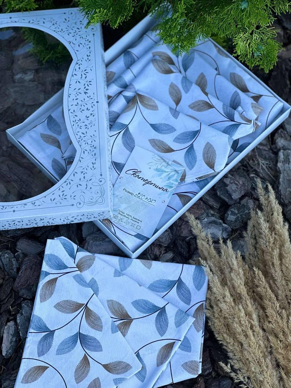 Скатерть хлопковая 150х220 см и полотенца 35х70 см 6 шт. Белый (Д-Al-nabir-lyon-0042-02)