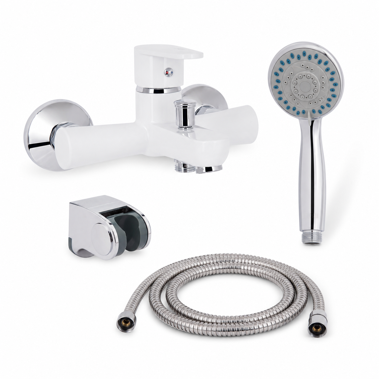 Смеситель для ванной Brinex BRX37W0062 с душевым гарнитуром Белый матовый (3150923575)