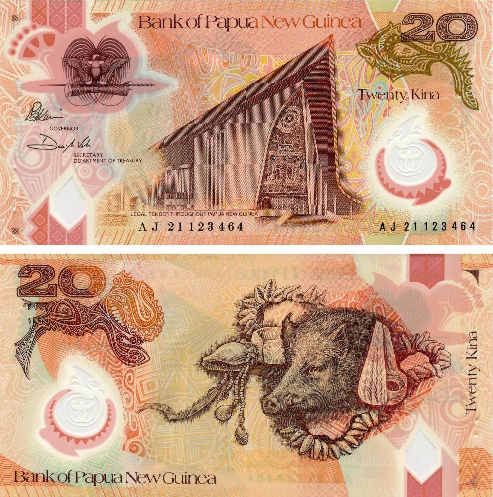 Коллекционная банкнота Папуа-Новая Гвинея 20 кино 2021 2023 Полимер UNC PW53 (Б17657)