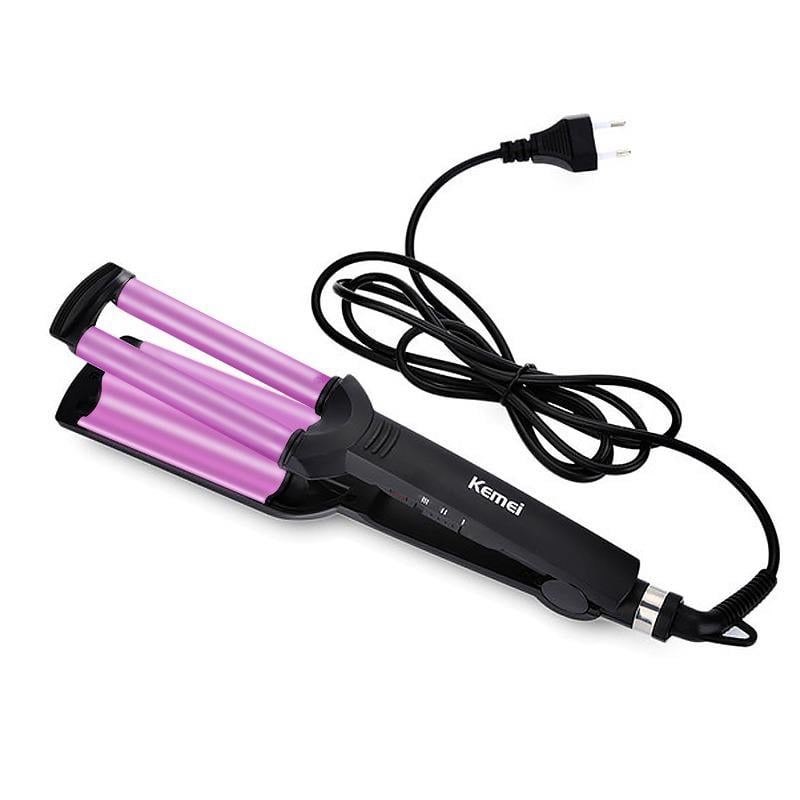 Плойка для волос тройная Kemei KM-2022 55 Вт Черно-розовый (1010069-Other-1)