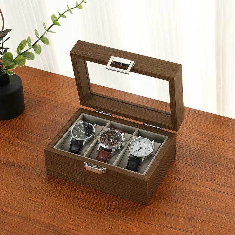 Шкатулка для часов на 3 отделения деревянная с прозрачным окном для хранения