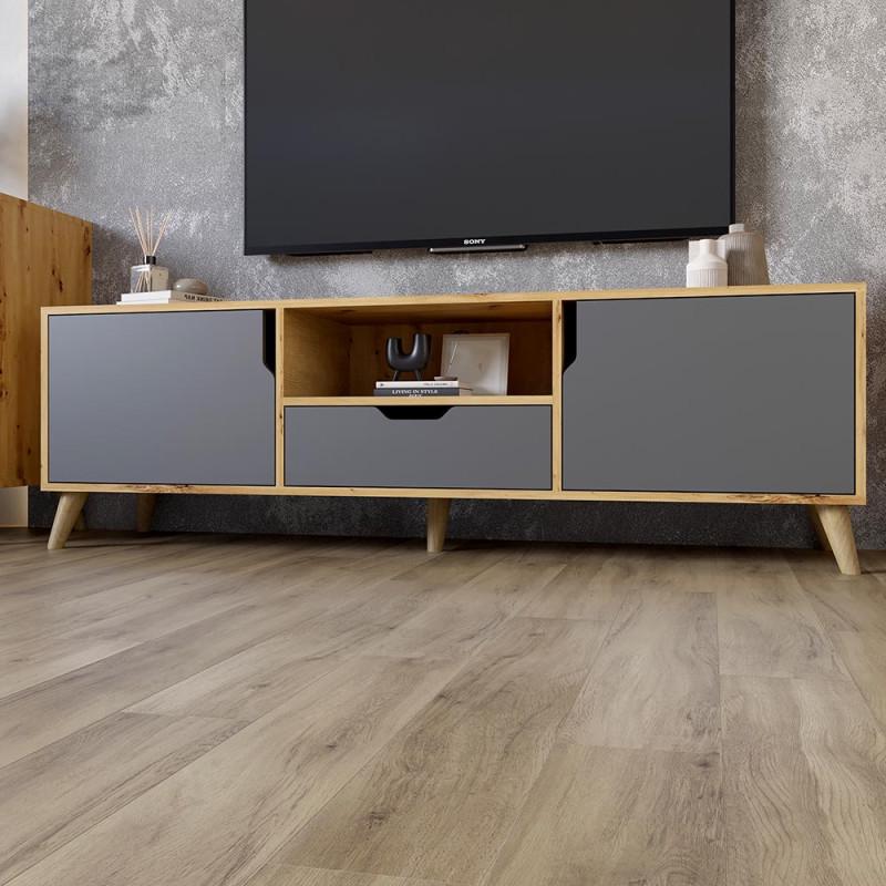 Тумба под ТВ Еверест Борн 1600 с ножками светлый орех 160х40х50,4 см Дуб артизан/Антрацитовый (23885956)