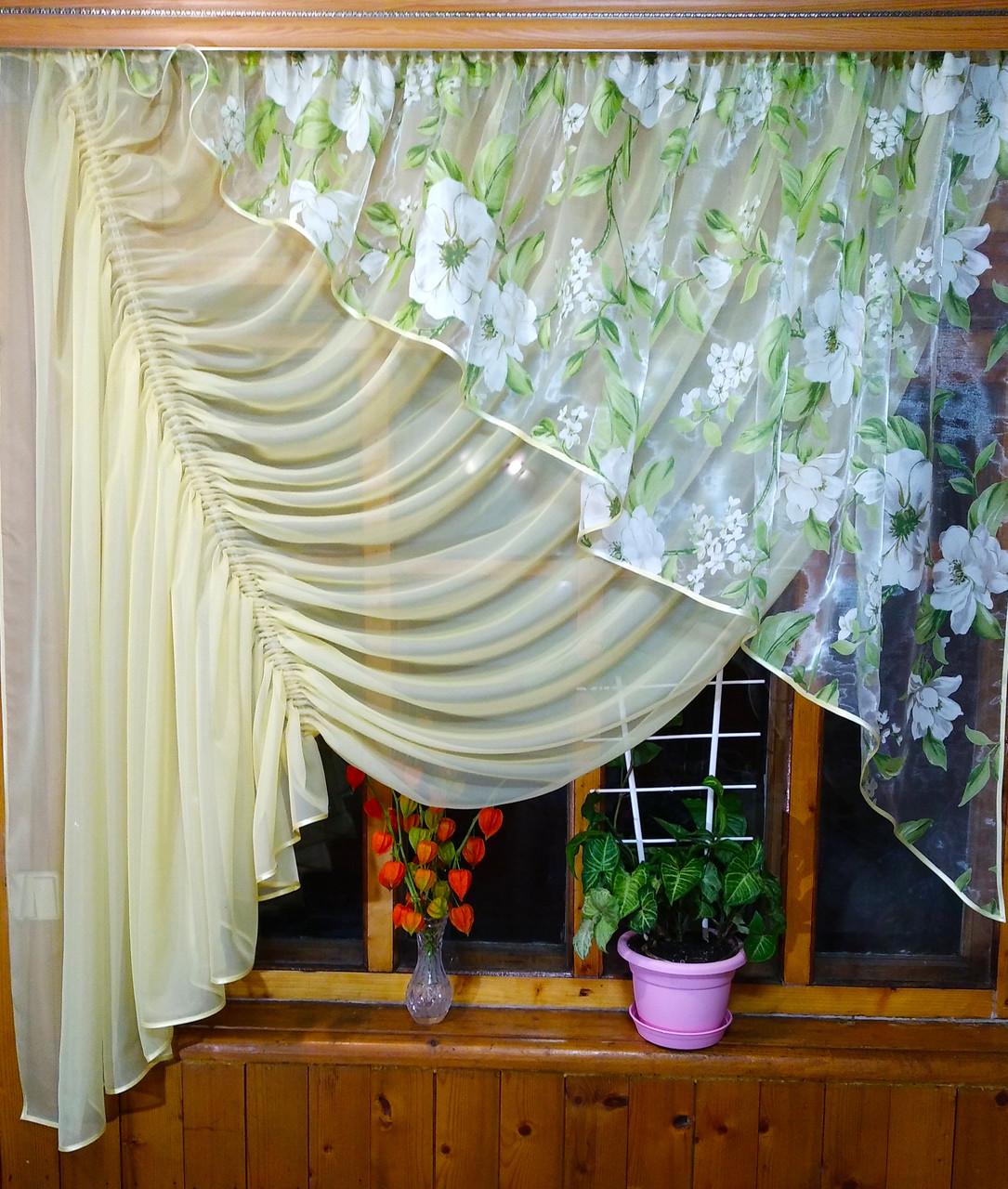 Занавеска короткая Камелия левая Лунный/Яблочный - фото 1 Занавеска короткая Камелия левая Лунный/Яблочный - фото 1