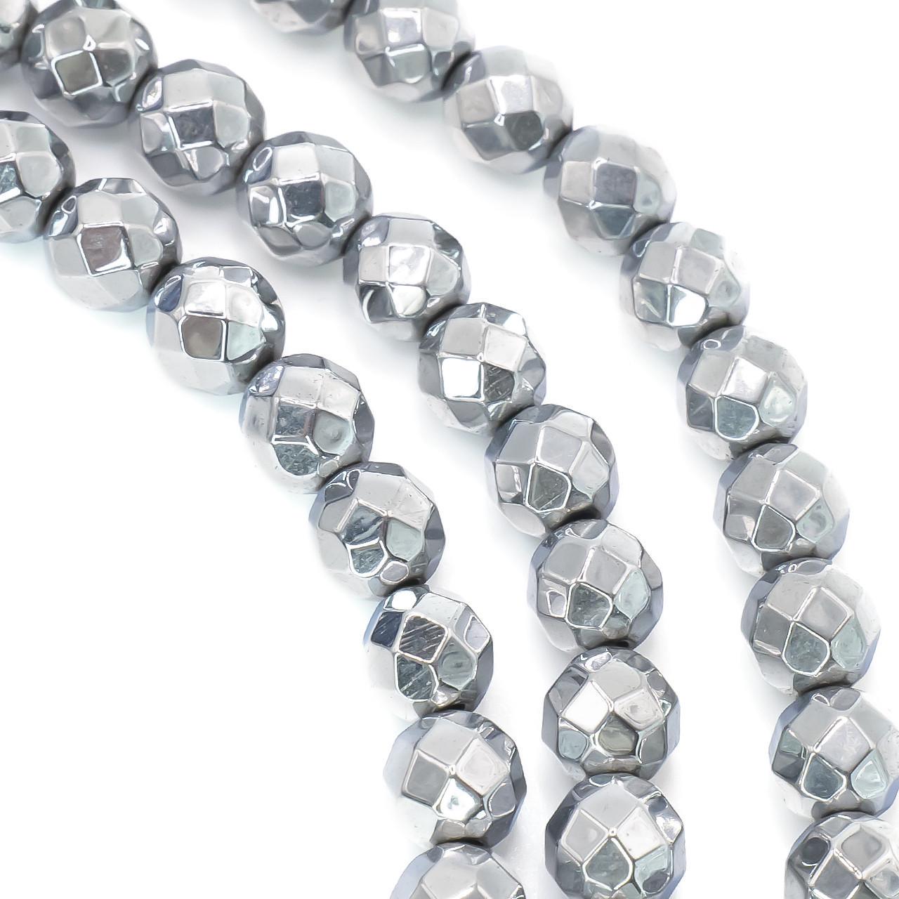 Бусины гематитовые Граненые шар 6 мм 40 см Серебристый (БГ0006ш00)