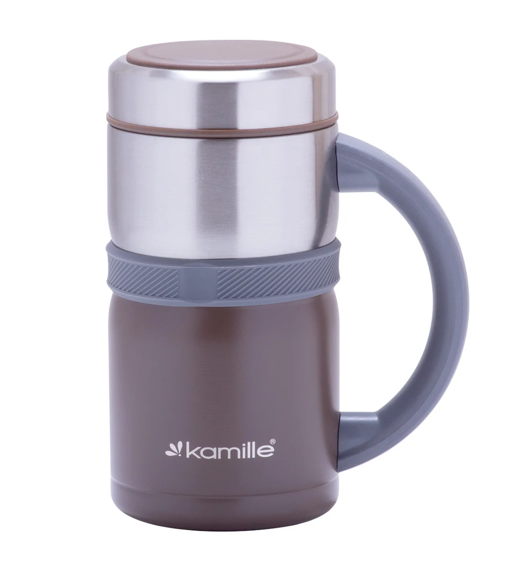 Термокружка Kamille с пластиковой ручкой 500 мл Коричневый (MKM-2018)