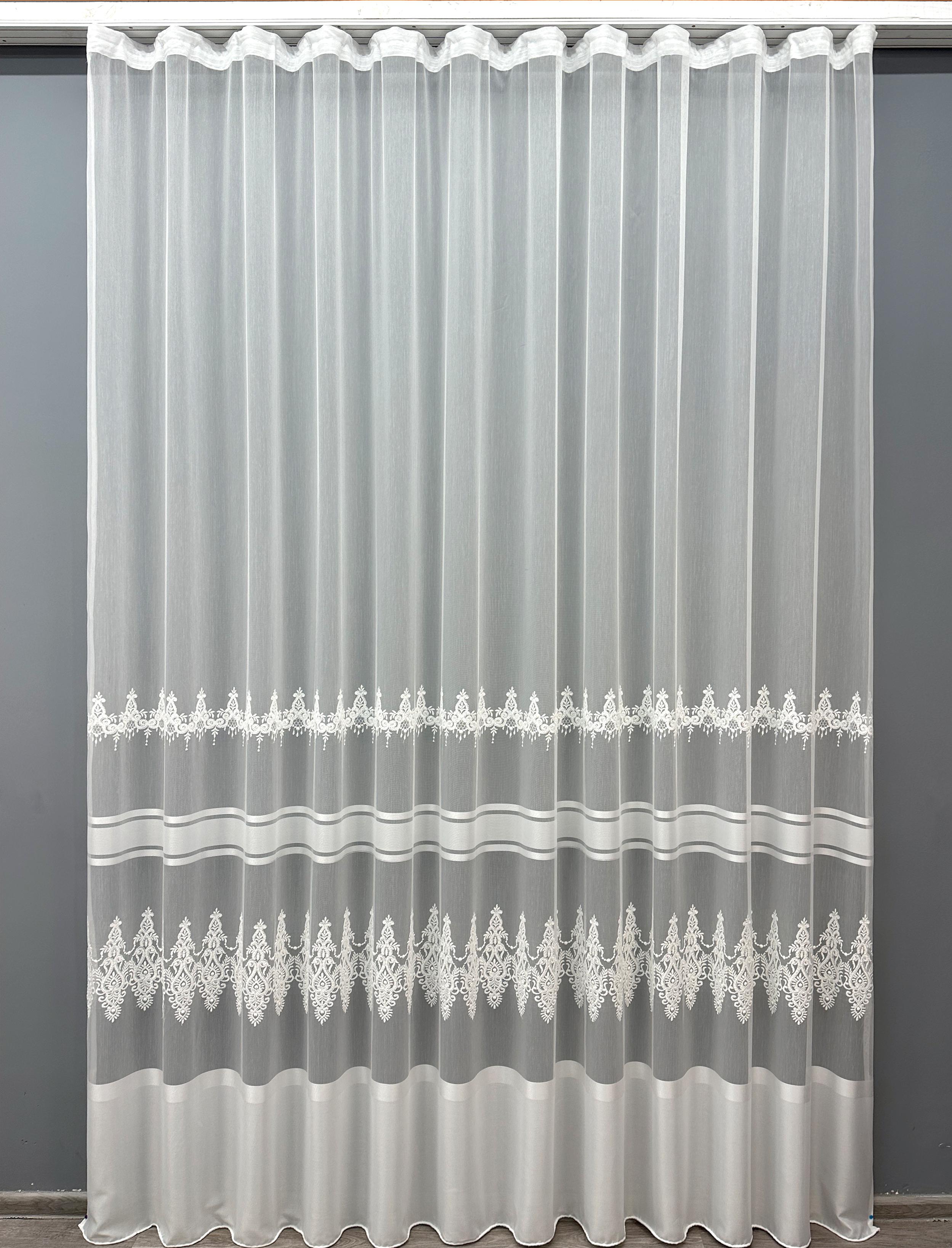 Тюль VR-Textil 1713т Бамбук с вышивкой и люрексом 300х270 см Молочный (42-0714)