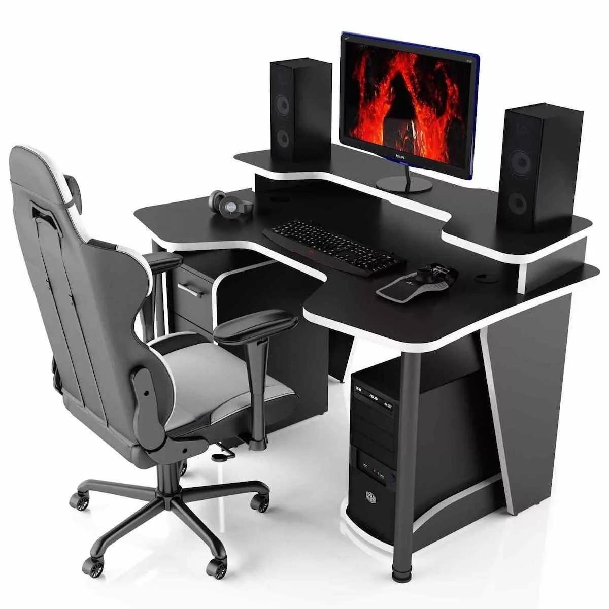 Стол компьютерный письменный GT14NR с надстройкой и ящиками 1200 мм Черный с белым (12768490)