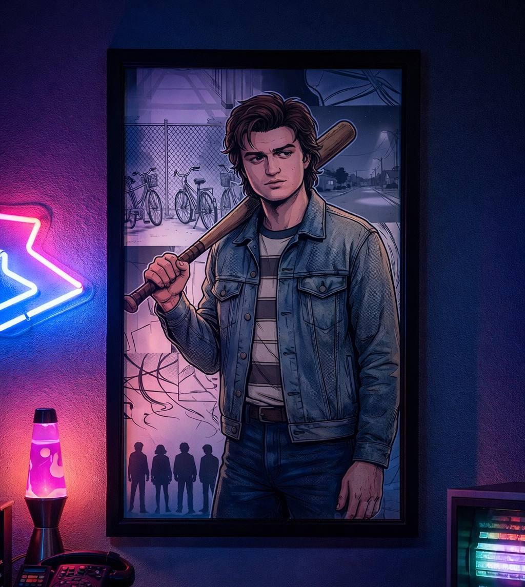 Постер в рамці під склом Stranger Things Стів Гаррінгтон у ретро-аркадному стилі А3