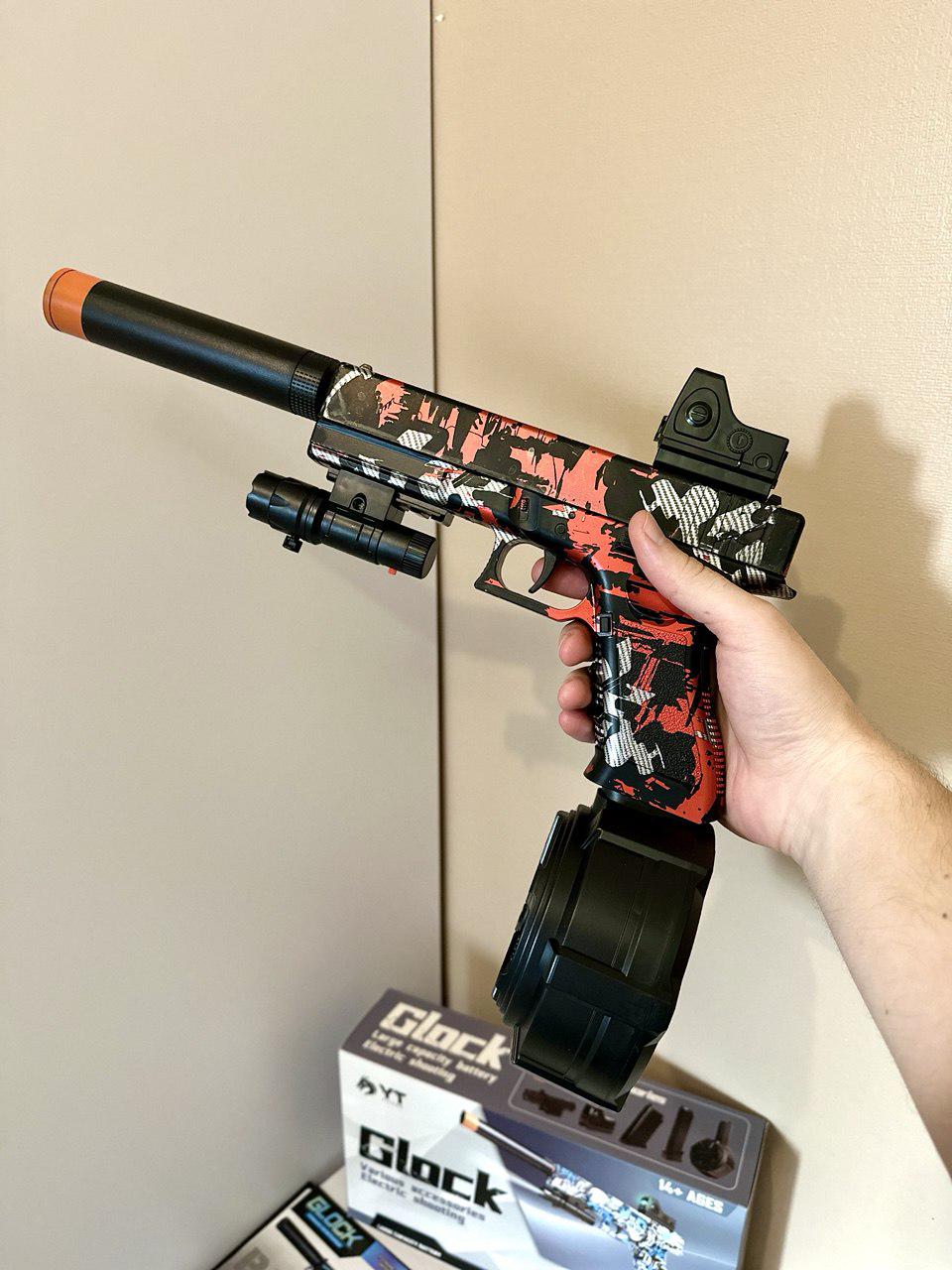 Пістолет іграшковий на орбізах акумуляторний та 500 орбізів 36 см Червоний - фото 3