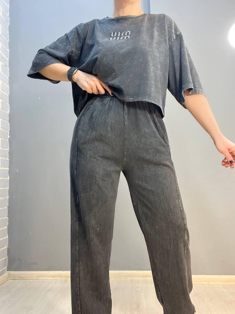 Костюм женский COAST MODA 4207 вареный с короткой футболкой и брюками M Черный (1649) - фото 3 Костюм женский COAST MODA 4207 вареный с короткой футболкой и брюками M Черный (1649) - фото 3