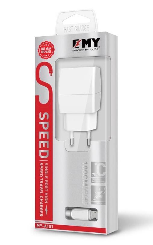 Зарядний пристрій для телефона з кабелем Emy 2в1 micro-USB cable 110-240V MY-A101 1xUSB 5V/5W 5V/1A White (DR012387)