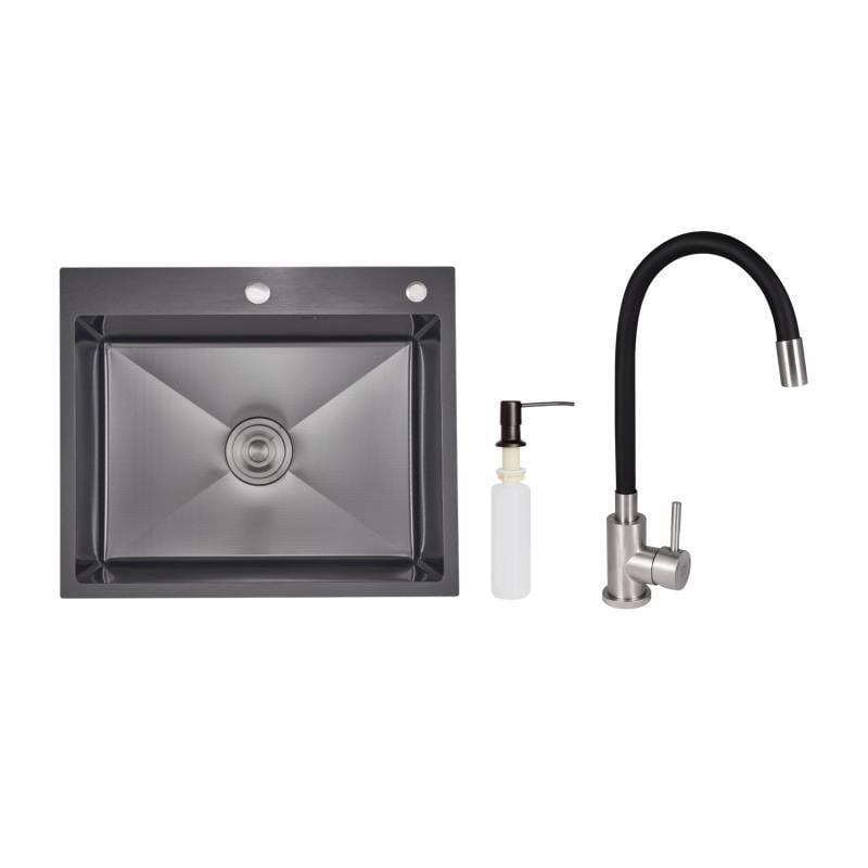 Набор Lidz мойка интегрированная Decor Black PVD Honeycomb 2,5/0,5 мм и смеситель Aria для кухни с гибким изливом k35 (SD00057352)