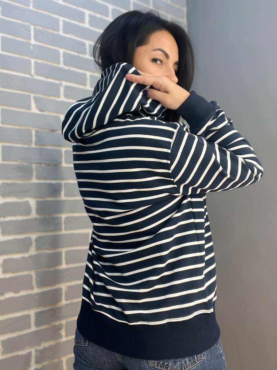 Толстовка жіноча PEPPER MINT 24-01 в смужку на блискавці з капюшоном OS Темно-синій (1375) - фото 4