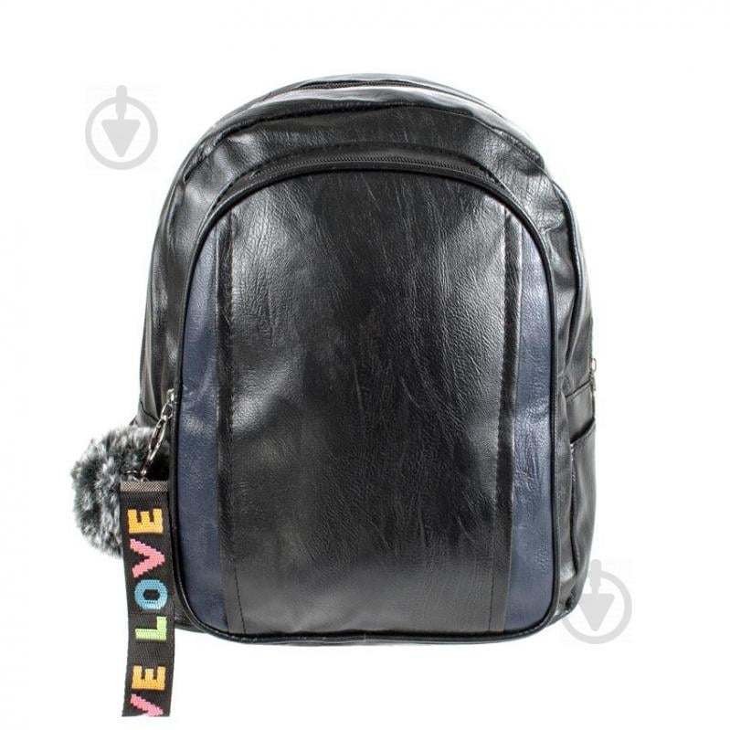 Рюкзак городской BackPack Пушистик Кожзам 28х23х10 см Чёрный с синими вставками (22469)