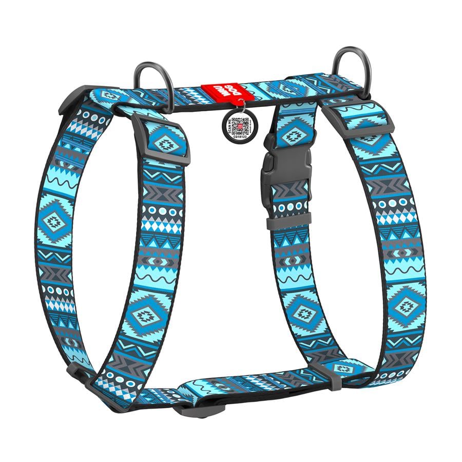 Шлея для собак анатомічна Waudog Nylon Етно з QR-паспортом XL 35 мм А 55-95 см/В 70-110 см Blue (323-0131)