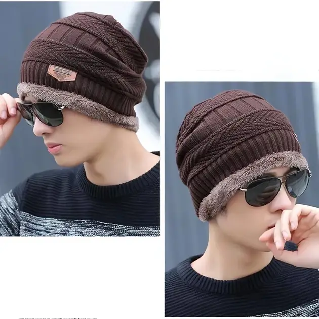 Комплект мужская шапка со снудом на меху One Size Коричневый (30230738) - фото 4 Комплект мужская шапка со снудом на меху One Size Коричневый (30230738) - фото 4