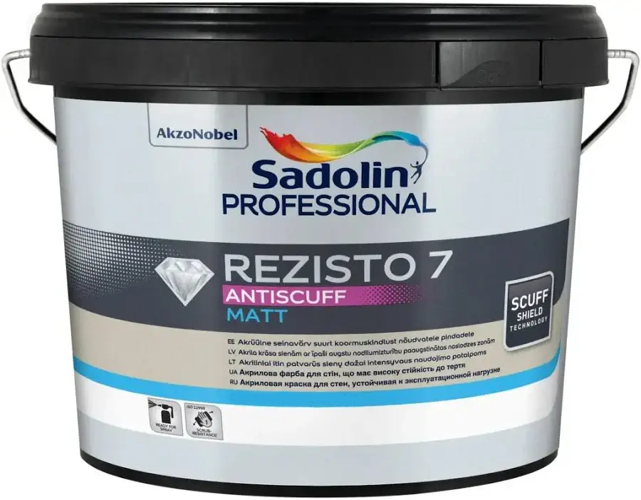 Краска для стен акриловая матовая Sadolin Professional Rezisto 7 Antiscuff 2,33 л BC Бесцветный (2892209807)