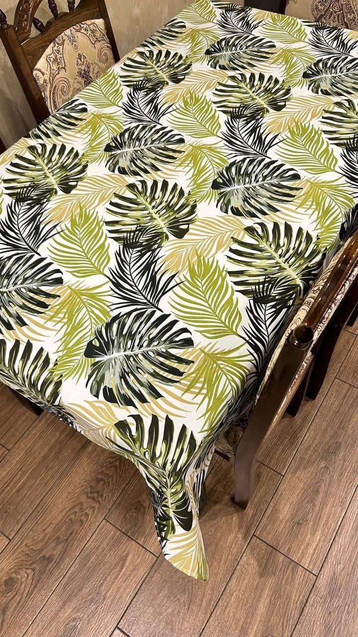 Скатертина водовідштовхувальна для кафе Kистя монстери з бавовни з просоченням 180x220 см (0504-5)