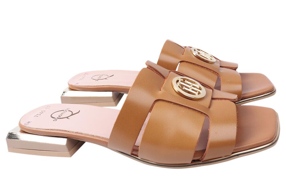 Шлепанцы женские Aquamarin из кожи на низком ходу с открытой пятой р. 37 Коричневый (1947-21LSHC)