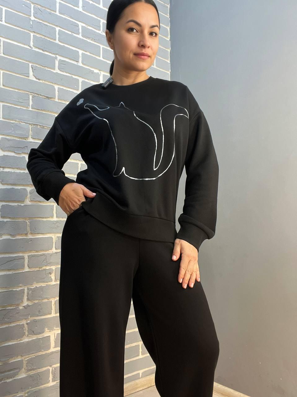 Костюм женский JOGGY 8063-7557 свитшот котенок и брюки широкие палаццо M Черный (1475) - фото 8 Костюм женский JOGGY 8063-7557 свитшот котенок и брюки широкие палаццо M Черный (1475) - фото 8