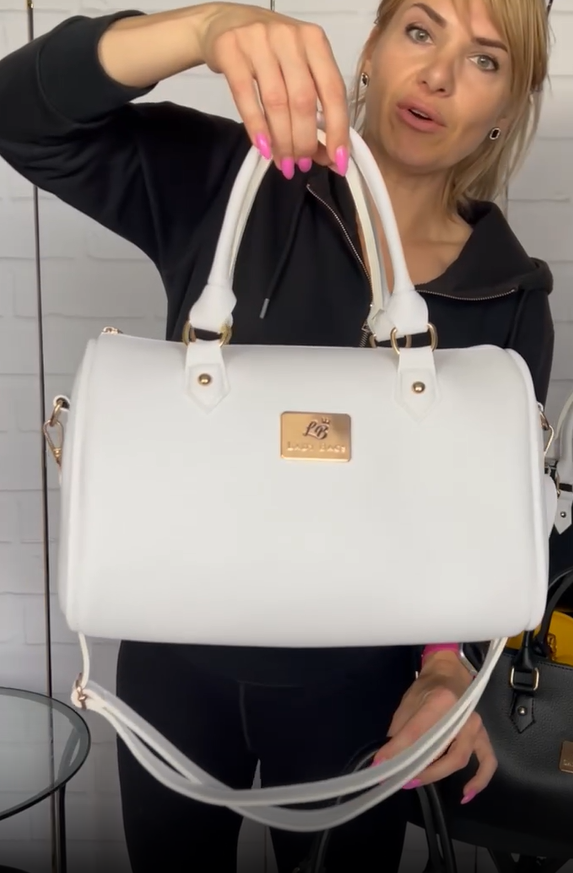 Сумка бочонок женская через плечо большая вместительная с плечевым ремнем экокожа 32х21х19 см Белый - фото 5 Сумка бочонок женская через плечо большая вместительная с плечевым ремнем экокожа 32х21х19 см Белый - фото 5